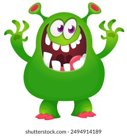 Funny cartoon monster character. Illustration of cute and happy alien creature for Halloween party decoration or package design. Vector isolated.