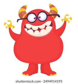 Funny cartoon monster character. Illustration of cute and happy alien creature for Halloween party decoration or package design. Vector isolated.