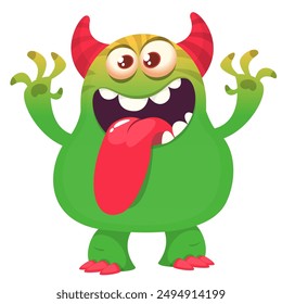 Funny cartoon monster character. Illustration of cute and happy alien creature for Halloween party decoration or package design. Vector isolated.