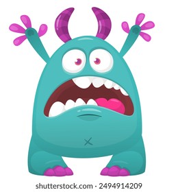 Funny cartoon monster character. Illustration of cute and happy alien creature for Halloween party decoration or package design. Vector isolated.