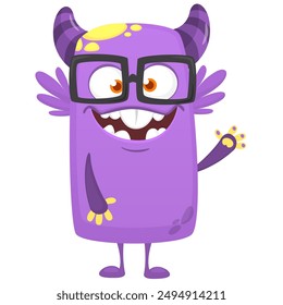 Funny cartoon monster character. Illustration of cute and happy alien creature for Halloween party decoration or package design. Vector isolated.