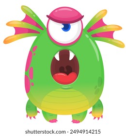 Funny cartoon monster character. Illustration of cute and happy alien creature for Halloween party decoration or package design. Vector isolated.