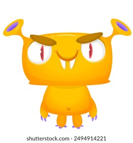 Funny cartoon monster character. Illustration of cute and happy alien creature for Halloween party decoration or package design. Vector isolated.