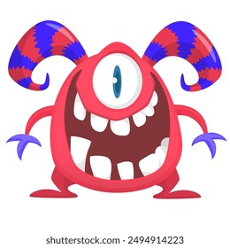 Funny cartoon monster character. Illustration of cute and happy alien creature for Halloween party decoration or package design. Vector isolated.