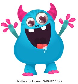 Funny cartoon monster character. Illustration of cute and happy alien creature for Halloween party decoration or package design. Vector isolated.