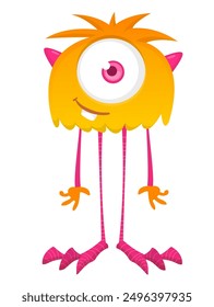 Funny cartoon monster character. Illustration of cute and happy alien creature for Halloween party decoration or package design. Vector isolated.