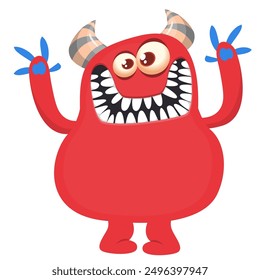 Funny cartoon monster character. Illustration of cute and happy alien creature for Halloween party decoration or package design. Vector isolated.