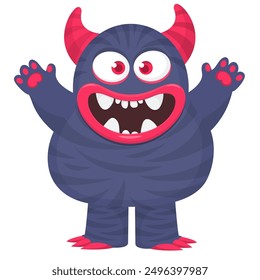 Funny cartoon monster character. Illustration of cute and happy alien creature for Halloween party decoration or package design. Vector isolated.