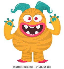 Funny cartoon monster character. Illustration of cute and happy alien creature for Halloween party decoration or package design. Vector isolated.