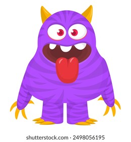 Funny cartoon monster character. Illustration of cute and happy alien creature for Halloween party decoration or package design. Vector isolated.