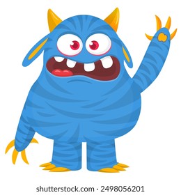 Funny cartoon monster character. Illustration of cute and happy alien creature for Halloween party decoration or package design. Vector isolated.