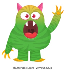 Funny cartoon monster character. Illustration of cute and happy alien creature for Halloween party decoration or package design. Vector isolated.