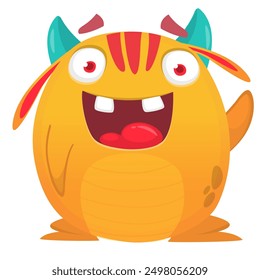 Funny cartoon monster character. Illustration of cute and happy alien creature for Halloween party decoration or package design. Vector isolated.