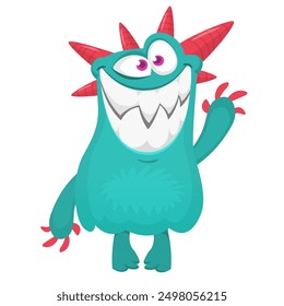 Funny cartoon monster character. Illustration of cute and happy alien creature for Halloween party decoration or package design. Vector isolated.