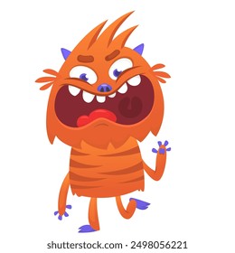 Funny cartoon monster character. Illustration of cute and happy alien creature for Halloween party decoration or package design. Vector isolated.