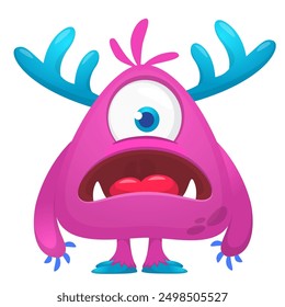 Funny cartoon monster character. Illustration of cute and happy alien creature for Halloween party decoration or package design. Vector isolated.