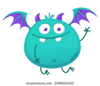 Funny cartoon monster character. Illustration of cute and happy alien creature for Halloween party decoration or package design. Vector isolated.