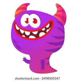 Funny cartoon monster character. Illustration of cute and happy alien creature for Halloween party decoration or package design. Vector isolated.