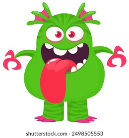 Funny cartoon monster character. Illustration of cute and happy alien creature for Halloween party decoration or package design. Vector isolated.