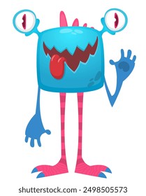 Funny cartoon monster character. Illustration of cute and happy alien creature for Halloween party decoration or package design. Vector isolated.