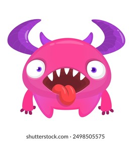 Funny cartoon monster character. Illustration of cute and happy alien creature for Halloween party decoration or package design. Vector isolated.