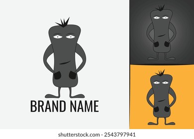 Logotipo divertido del personaje del monstruo de dibujos animados. Logotipo lindo de la mascota de la criatura