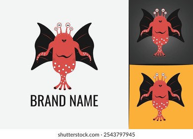 Logotipo divertido del personaje del monstruo de dibujos animados. Logotipo lindo de la mascota de la criatura