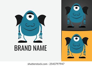 Logotipo divertido del personaje del monstruo de dibujos animados. Logotipo lindo de la mascota de la criatura