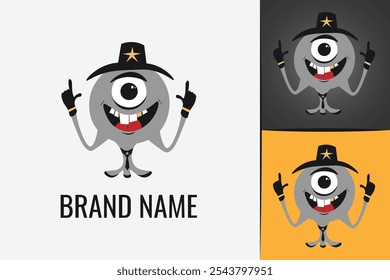 Logotipo divertido del personaje del monstruo de dibujos animados. Logotipo lindo de la mascota de la criatura