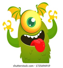 Funny cartoon monster creature with one big eye. Vector Halloween illustration.