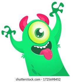 Funny cartoon monster creature with one big eye. Vector Halloween illustration.