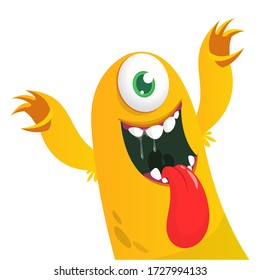 Funny cartoon monster creature with one big eye. Vector Halloween illustration.