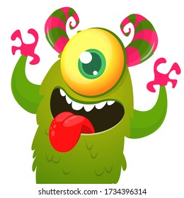 Funny cartoon monster creature with one big eye. Vector Halloween illustration.