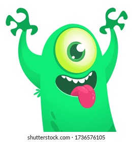 Funny cartoon monster creature with one big eye. Vector Halloween illustration.