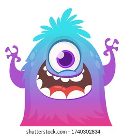 Funny cartoon monster creature with one big eye. Vector Halloween illustration.