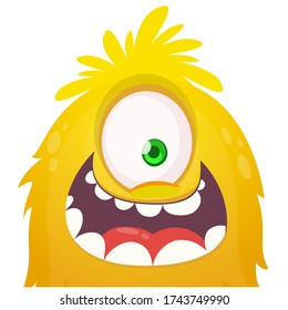 Funny cartoon monster creature with one big eye. Vector Halloween illustration.