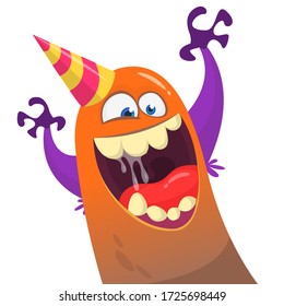 Funny cartoon monster creature. Vector Halloween illustration.