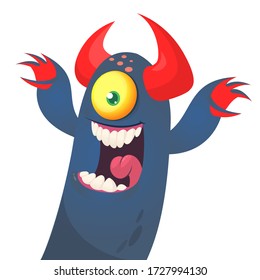 Funny cartoon monster creature. Vector Halloween illustration.