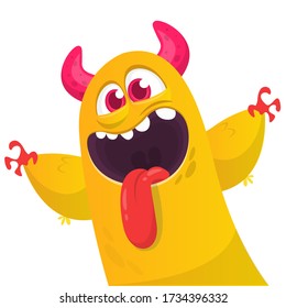 Funny cartoon monster creature. Vector Halloween illustration.