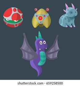 Funny cartoon monster cute alien character creature happy illustration devil colorful animal vector.