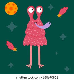 Funny cartoon monster cute alien character creature happy illustration devil colorful animal vector.