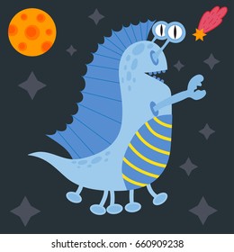 Funny cartoon monster cute alien character creature happy illustration devil colorful animal vector.