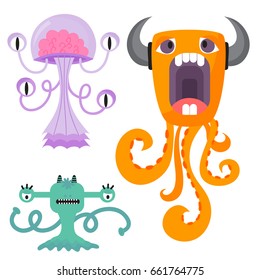Funny cartoon monster cute alien character creature happy illustration devil colorful animal vector.