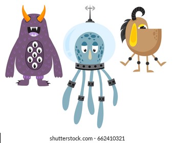 Funny cartoon monster cute alien character creature happy illustration devil colorful animal vector.