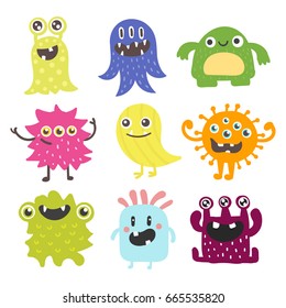 Funny cartoon monster cute alien character creature happy illustration devil colorful animal vector.