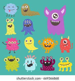Funny cartoon monster cute alien character creature happy illustration devil colorful animal vector.