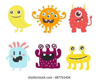 Funny cartoon monster cute alien character creature happy illustration devil colorful animal vector.