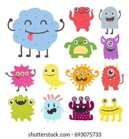 Funny cartoon monster cute alien character creature happy illustration devil colorful animal vector.