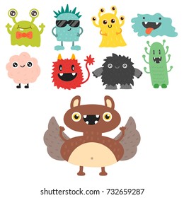 Funny cartoon monster cute alien character creature happy illustration devil colorful animal vector.
