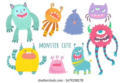 Funny cartoon monster cute.Hand drawn,Vector illustration.